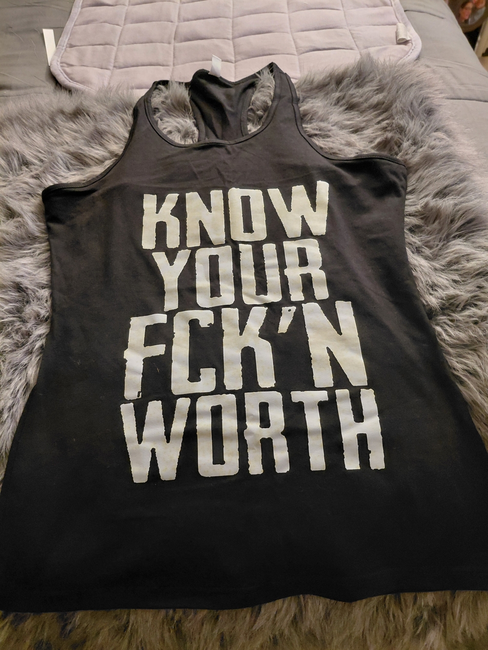 Black Graphic Racerback Tank Top with Empowering Slogan